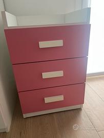 Cassettiera da scrivania bianca e rosa