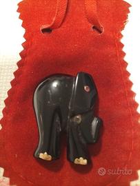 ELEFANTE OSSIDIANA CON PARTI IN ORO E PIETRE PREZI