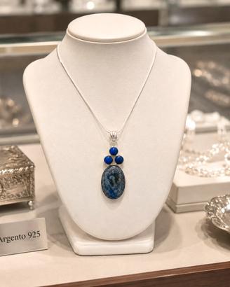 Collana in Argento, Lapislazzulo e 3 calcedoni