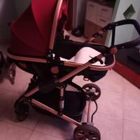 trio passeggino, carrozzina e ovetto borgogna