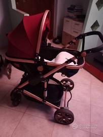 trio passeggino, carrozzina e ovetto borgogna