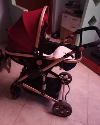 trio passeggino, carrozzina e ovetto borgogna