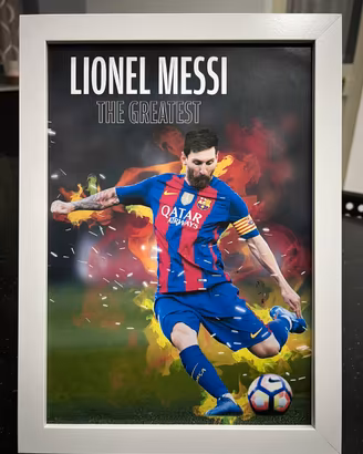 Quadretto / Cornice bianca / Quadro Lionel Messi