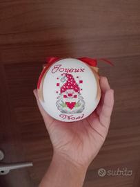 Pallina Natale Gnomo Ricamata - Joyeux Noël