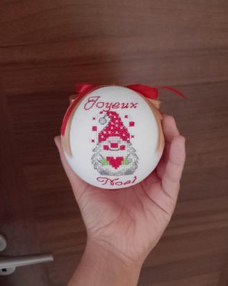 Pallina Natale Gnomo Ricamata - Joyeux Noël