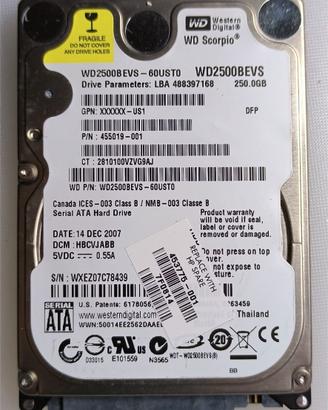 Hard disk 250GByte 2.5" SATA Western Digital