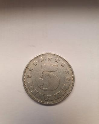 MONETA 5 DINARA JUGOSLAVIA 1953 ALLUMINIO