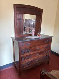 Cassettiera con specchio e piano in marmo