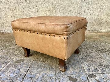 Pouf Poggiapiedi Vintage in Pelle Mid-Century 