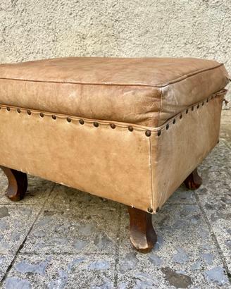 Pouf Poggiapiedi Vintage in Pelle Mid-Century 