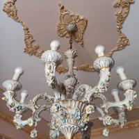 Lampadario+2 appliques in ceramica Capodimonte 
