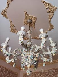 Lampadario+2 appliques in ceramica Capodimonte 
