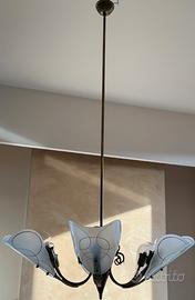 Lampadario anni 50 ottone e vetro