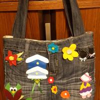 Borsa nuova  jeans applicazioni in feltro v.descr.