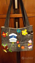 Borsa nuova  jeans applicazioni in feltro v.descr.