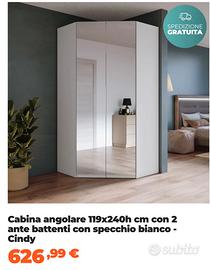 Armadio angolare con ante specchiate