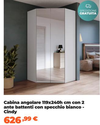 Armadio angolare con ante specchiate