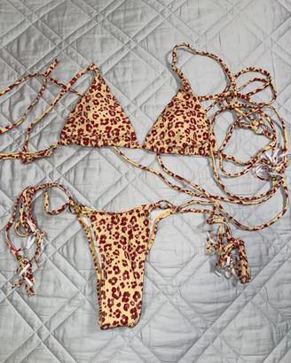 Bikini donna leopardato con laccetti
