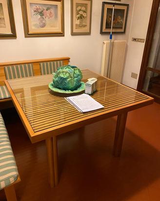 Tavolo Quadrato 120x120 in Legno con Top in Vetro