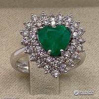 ANELLO CUORE ORO 18kt. DIAMANTI SMERALDO COLOMBIA