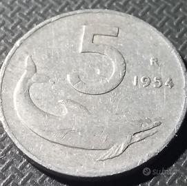 5 Lire Italiana Delfino  Anno 1954 - Romagnoli