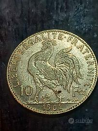 Moneta Oro 10 Franchi Galletto 1901 Francia - Terz