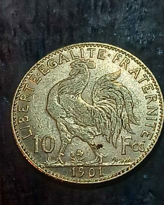 Moneta Oro 10 Franchi Galletto 1901 Francia - Terz