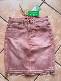 GUESS Gonna denim rosa cenere con bordo sfrangiato