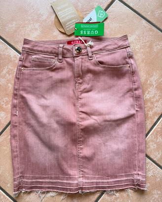 GUESS Gonna denim rosa cenere con bordo sfrangiato