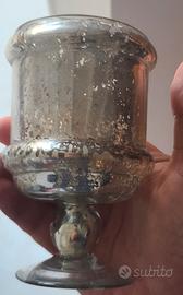 Calice antico in vetro al mercurio argento vintage