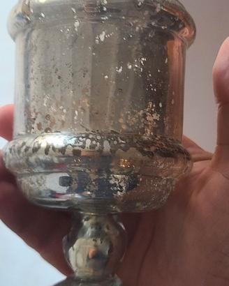 Calice antico in vetro al mercurio argento vintage