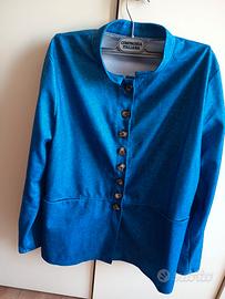 Giacca blu elettrico effetto velluto con bottoni –