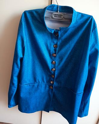 Giacca blu elettrico effetto velluto con bottoni –