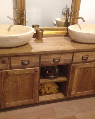 bagno in legno vecchio 2 postazioni ante cassetti