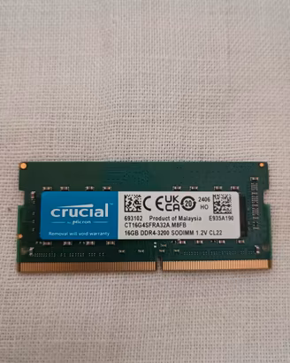 RAM CRUCIAL 16GB DDR4  3200 MHZ SODIMM NUOVA