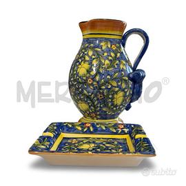 BROCCA CON POSACENERE MAIOLICA SICILIANA ANNI 80 A