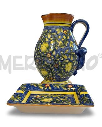 BROCCA CON POSACENERE MAIOLICA SICILIANA ANNI 80 A