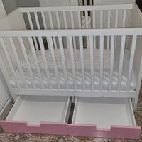 Lettino neonato con Cassettoni – Bianco e Rosa
