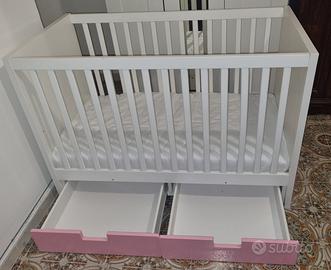 Lettino neonato con Cassettoni – Bianco e Rosa