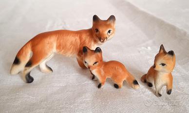 Set Miniatura Famiglia Volpi Porcellana Vintage