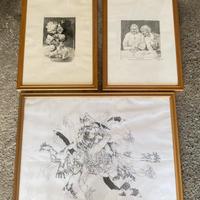 3 disegni in cornice Enrico Schinetti Chico