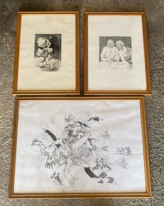 3 disegni in cornice Enrico Schinetti Chico