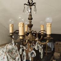 Lampadario in ottone e cristallo con 5 luci