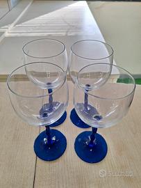 Set 4 calici vintage anni 80 con stelo blu