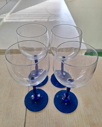 Set 4 calici vintage anni 80 con stelo blu
