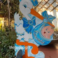Cicogna nascita , sagome in legno