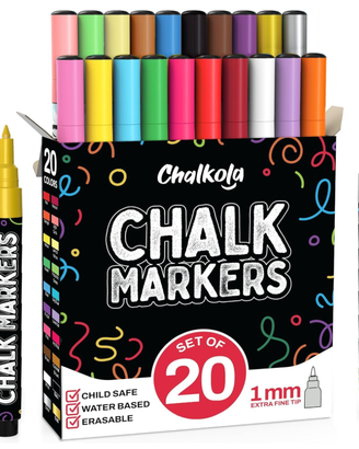 Chalkola 20 pezzi pennarelli calce punta 1mm a bas