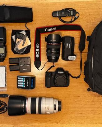 Canon 6d obiettivo flash zaino Lowepro treppiedi