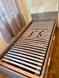 Letto singolo in legno a doghe con 2 cassetti