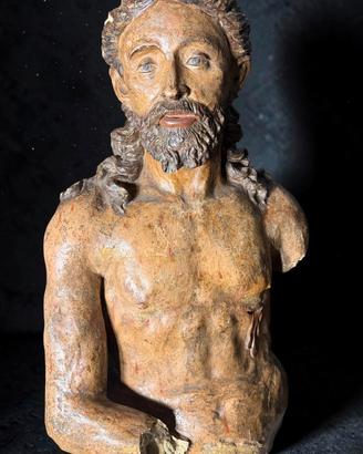 Scultura Cristo XIV 1400 Senese stucco policromo
